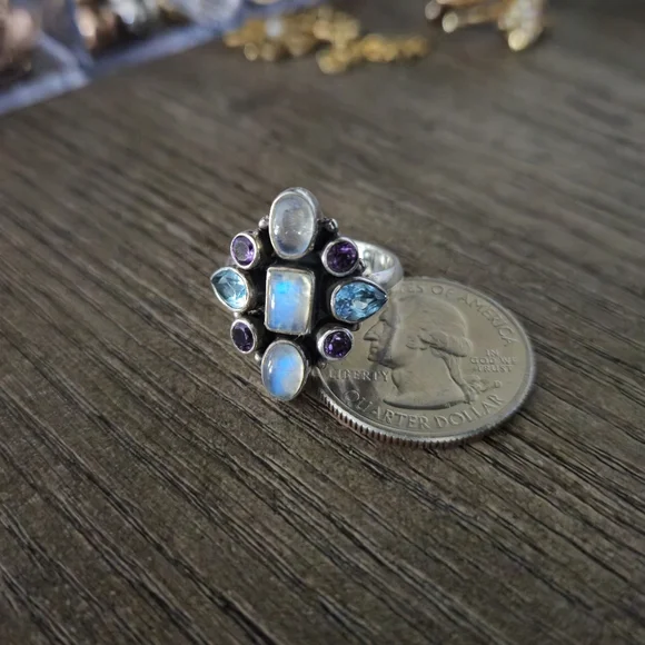 Nicky Butler 925 Sterling Silver Moonstone Blue Topaz Amethyst Ring Sz 7 Vintage - Picture 2 of 16